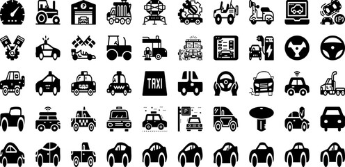 Automobile Icon Set Isolated Silhouette Solid Icons With Car, Automobile, Vector, Auto, Symbol, Transportation, Icon Infographic Simple Vector Illustration