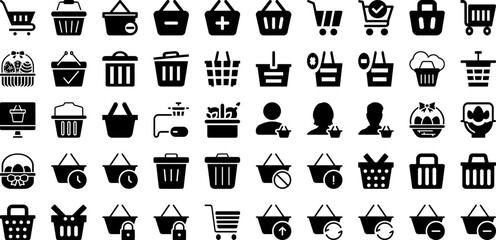 Basket Icon Set Isolated Silhouette Solid Icons With Buy, Icon, Symbol, Illustration, Basket, Sign, Vector Infographic Simple Vector Illustration