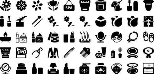 Beauty Icon Set Isolated Silhouette Solid Icons With Line, Cosmetic, Beauty, Outline, Care, Icon, Vector Infographic Simple Vector Illustration