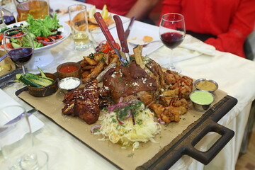 Fried pork knuckle icebane with stewed boiled cabbage