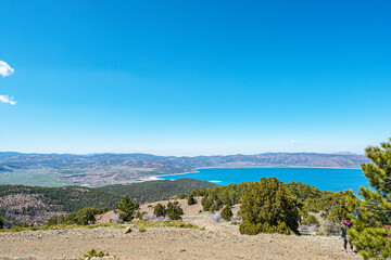 the scenic view of Salda lake from the Tınaz Tepe (2079) m. in Yeşilova, Burdur