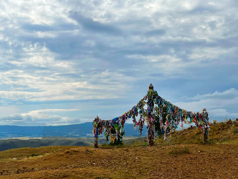 Ritual pillars (serge) near Lake Baikal, Russia.