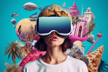 woman events glasses travel abstract digital life future reality vr technology virtual. Generative AI.