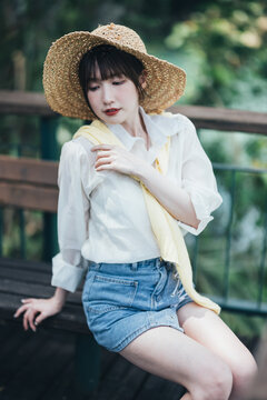 portrait of an asian happy girl in summer