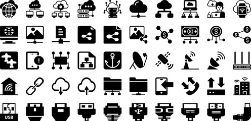 Connect Icon Set Isolated Silhouette Solid Icons With Symbol, Icon, Internet, Connection, Vector, Network, Communication Infographic Simple Vector Illustration