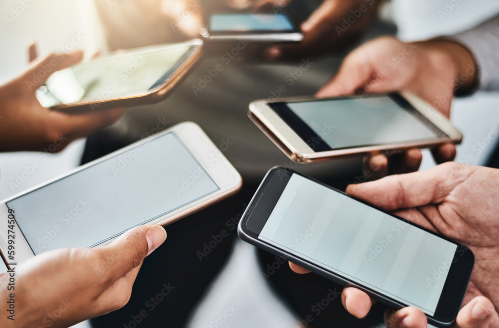 Aufkleber getting fit in the age of the app. a group of unrecognizable people using their mobile phones togeth