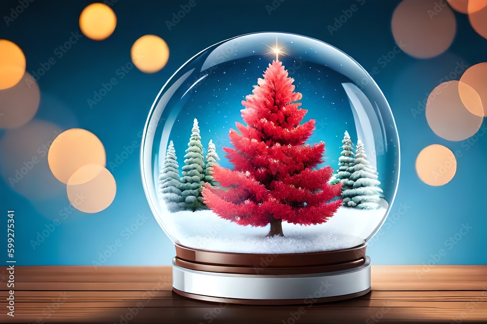 Canvas Prints snow globe with christmas tree and bokeh. christmas eve. generative ai