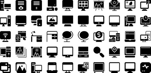 Desktop Icon Set Isolated Silhouette Solid Icons With Desktop, Computer, Vector, Pc, Screen, Icon, Technology Infographic Simple Vector Illustration