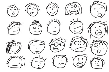 Collection of Funny Emotion Face , Doodle Cartoon Hand drawn Character