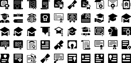 Diploma Icon Set Isolated Silhouette Solid Icons With Vector, Icon, Symbol, Diploma, Graduation, Certificate, Education Infographic Simple Vector Illustration