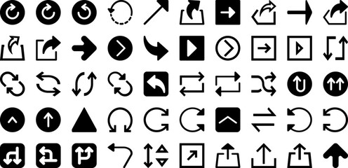 Direction Icon Set Isolated Silhouette Solid Icons With Vector, Arrow, Direction, Illustration, Sign, Icon, Symbol Infographic Simple Vector Illustration