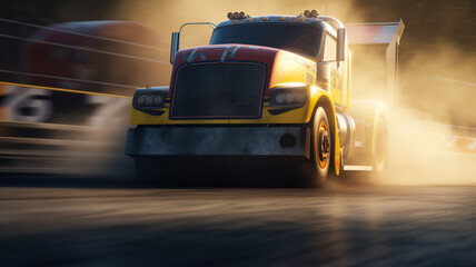 Fototapeta na wymiar Futuristic truck run in highway wallpaper , illustration ai generative