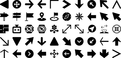 Direction Icon Set Isolated Silhouette Solid Icons With Sign, Arrow, Direction, Illustration, Symbol, Vector, Icon Infographic Simple Vector Illustration