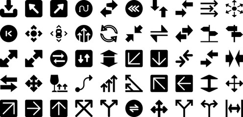 Direction Icon Set Isolated Silhouette Solid Icons With Icon, Illustration, Vector, Arrow, Direction, Sign, Symbol Infographic Simple Vector Illustration