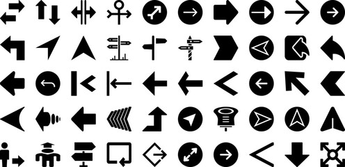 Direction Icon Set Isolated Silhouette Solid Icons With Direction, Vector, Sign, Illustration, Symbol, Arrow, Icon Infographic Simple Vector Illustration