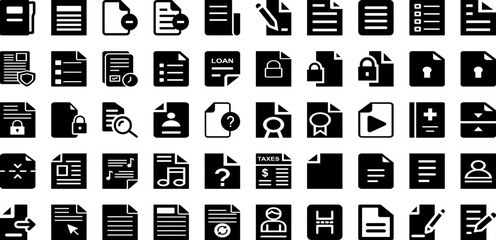 Document Icon Set Isolated Silhouette Solid Icons With Icon, Business, File, Sign, Paper, Document, Symbol Infographic Simple Vector Illustration