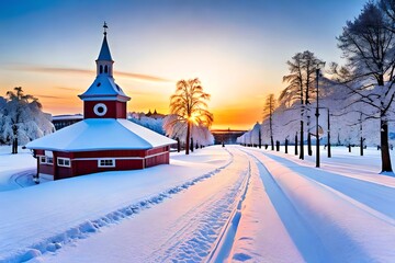 Fototapeta premium Winter wonderland in Helsinki. Christmas holiday. Generative AI