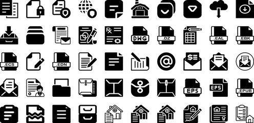 Document Icon Set Isolated Silhouette Solid Icons With File, Document, Paper, Icon, Business, Symbol, Sign Infographic Simple Vector Illustration