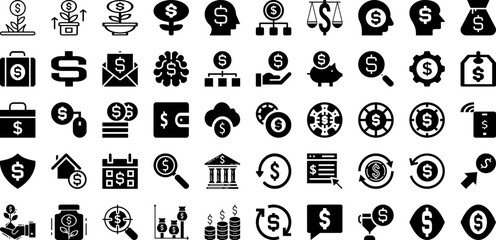 Dollar Icon Set Isolated Silhouette Solid Icons With Business, Cash, Dollar, Money, Symbol, Payment, Icon Infographic Simple Vector Illustration