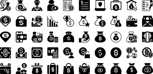 Dollar Icon Set Isolated Silhouette Solid Icons With Money, Cash, Symbol, Payment, Business, Icon, Dollar Infographic Simple Vector Illustration