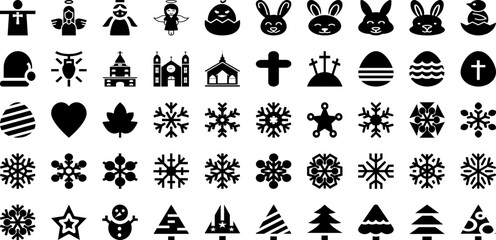 Easter Icon Set Isolated Silhouette Solid Icons With Vector, Easter, Spring, Rabbit, Cute, Illustration, Icon Infographic Simple Vector Illustration