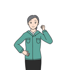 拳を握る女性作業員