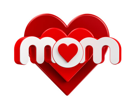 Mom label with heart icon in 3d render illustration