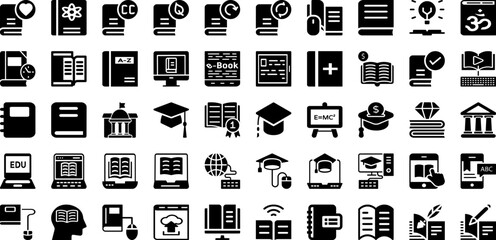 Education Icon Set Isolated Silhouette Solid Icons With Education, Symbol, School, Set, Vector, Web, Icon Infographic Simple Vector Illustration