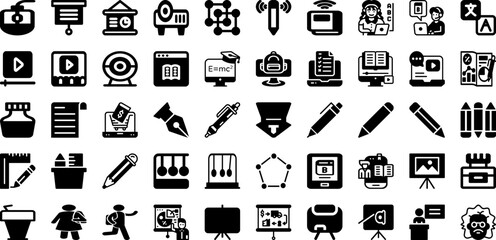 Education Icon Set Isolated Silhouette Solid Icons With Set, Symbol, Icon, Education, School, Web, Vector Infographic Simple Vector Illustration