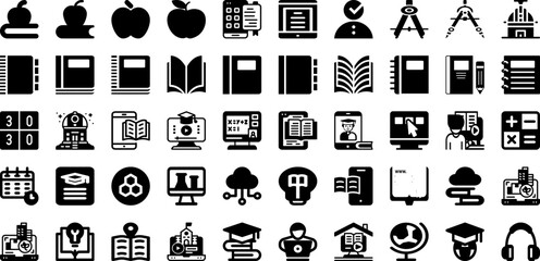 Education Icon Set Isolated Silhouette Solid Icons With Icon, Vector, Set, Web, Symbol, School, Education Infographic Simple Vector Illustration