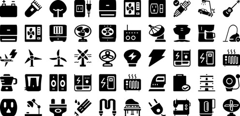 Electric Icon Set Isolated Silhouette Solid Icons With Energy, Symbol, Electric, Sign, Power, Icon, Electricity Infographic Simple Vector Illustration