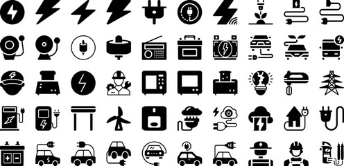 Electric Icon Set Isolated Silhouette Solid Icons With Symbol, Electric, Sign, Power, Electricity, Icon, Energy Infographic Simple Vector Illustration