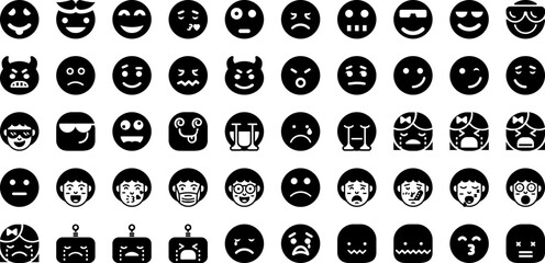 Emoticon Icon Set Isolated Silhouette Solid Icons With Emoticon, Symbol, Face, Icon, Emotion, Emoji, Vector Infographic Simple Vector Illustration