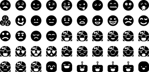 Emoticon Icon Set Isolated Silhouette Solid Icons With Face, Vector, Emoticon, Symbol, Emoji, Icon, Emotion Infographic Simple Vector Illustration