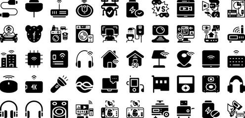 Electronics Icon Set Isolated Silhouette Solid Icons With Computer, Electronic, Vector, Icon, Symbol, Internet, Technology Infographic Simple Vector Illustration