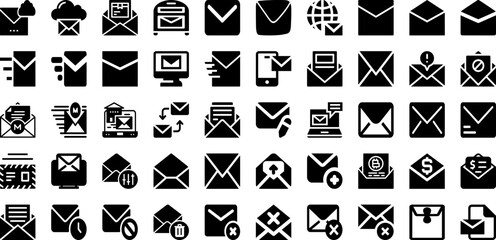 Envelope Icon Set Isolated Silhouette Solid Icons With Email, Envelope, Icon, Message, Sign, Web, Mail Infographic Simple Vector Illustration