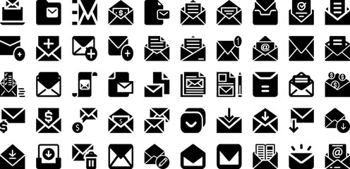 Envelope Icon Set Isolated Silhouette Solid Icons With Icon, Mail, Email, Web, Envelope, Sign, Message Infographic Simple Vector Illustration