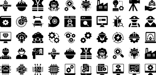 Engine Icon Set Isolated Silhouette Solid Icons With Thin, Service, Icon, Vector, Engine, Symbol, Sign Infographic Simple Vector Illustration