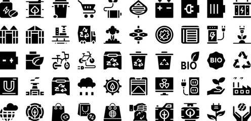 Environment Icon Set Isolated Silhouette Solid Icons With Ecology, Icon, Energy, Environment, Recycle, Eco, Symbol Infographic Simple Vector Illustration