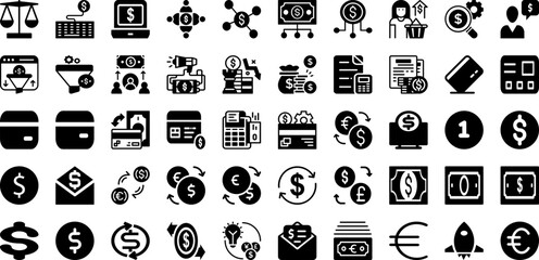 Finance Icon Set Isolated Silhouette Solid Icons With Vector, Icon, Set, Finance, Money, Business, Bank Infographic Simple Vector Illustration