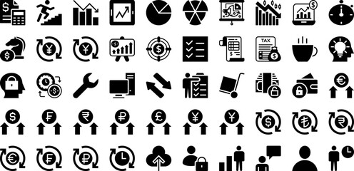 Financial Icon Set Isolated Silhouette Solid Icons With Finance, Business, Money, Icon, Set, Vector, Banking Infographic Simple Vector Illustration