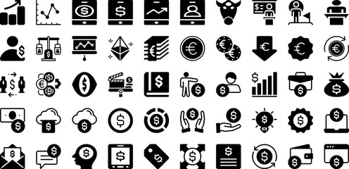 Finance Icon Set Isolated Silhouette Solid Icons With Finance, Bank, Business, Money, Set, Icon, Vector Infographic Simple Vector Illustration
