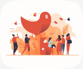 concept with different people and social media. women and men are using gadgets. socialmedia. vector illustration