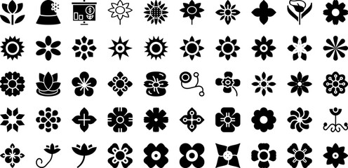 Flower Icon Set Isolated Silhouette Solid Icons With Summer, Design, Floral, Illustration, Flower, Nature, Vector Infographic Simple Vector Illustration
