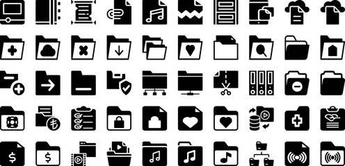 Folder Icon Set Isolated Silhouette Solid Icons With File, Document, Web, Vector, Folder, Business, Icon Infographic Simple Vector Illustration