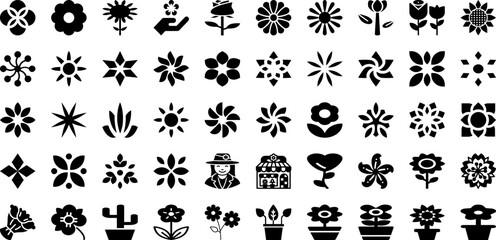 Flower Icon Set Isolated Silhouette Solid Icons With Nature, Design, Floral, Summer, Vector, Illustration, Flower Infographic Simple Vector Illustration