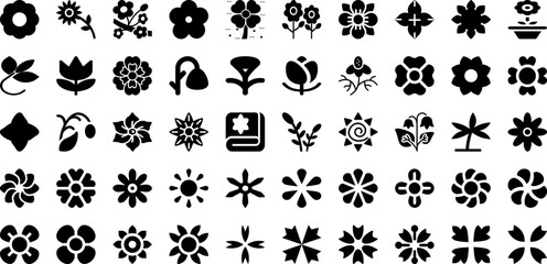 Flower Icon Set Isolated Silhouette Solid Icons With Nature, Flower, Floral, Illustration, Vector, Summer, Design Infographic Simple Vector Illustration