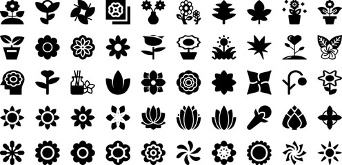 Flower Icon Set Isolated Silhouette Solid Icons With Flower, Illustration, Floral, Nature, Summer, Design, Vector Infographic Simple Vector Illustration