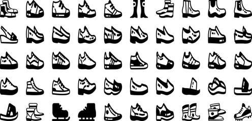 Footgear Icon Set Isolated Silhouette Solid Icons With Shoe, Footwear, Isolated, Footgear, Design, Vector, Icon Infographic Simple Vector Illustration
