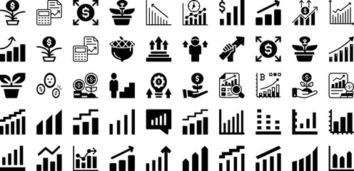 Growth Icon Set Isolated Silhouette Solid Icons With Vector, Icon, Growth, Symbol, Outline, Business, Line Infographic Simple Vector Illustration